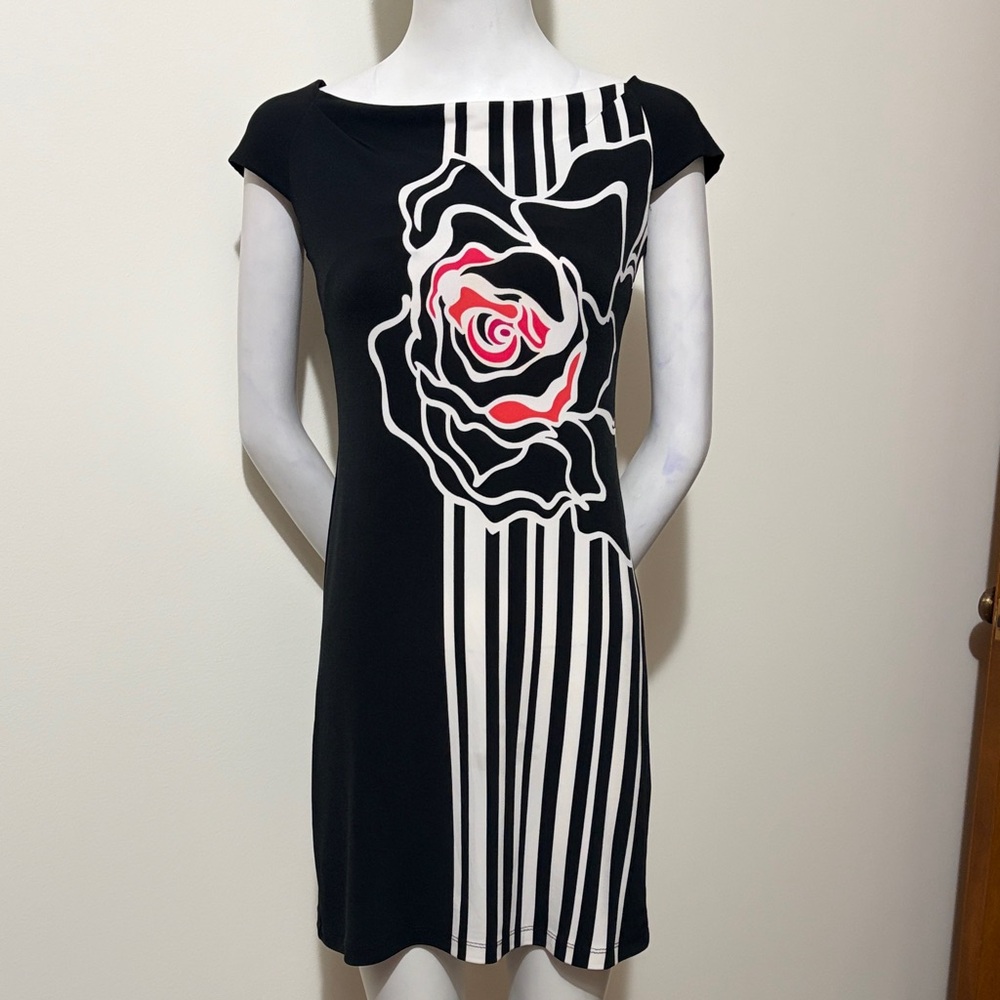 White House Black Market Black and White Striped Floral Mini Dress